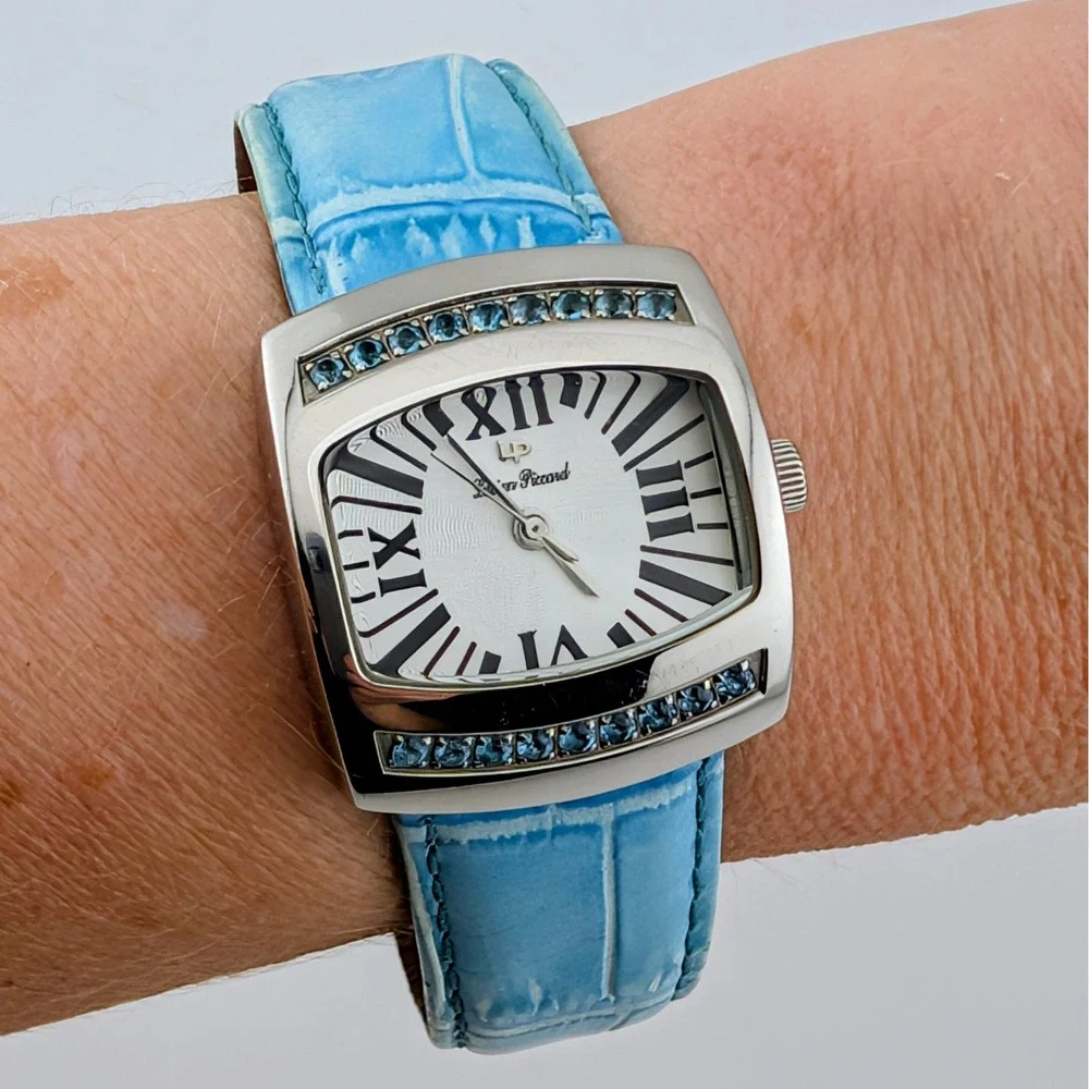 Lucien Piccard 27077BU Swiss Watch Sapphire Textured Guilloche Dial Blue Crystal